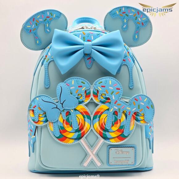 Loungefly Disney Minnie Mouse‎ Lollipop Blue Sprinkle Ears  Loungefly Disney Minnie Mouse Lollipop Blue Sprinkle Ears Blue Mini Backpack New